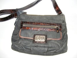 Brighton Purse Black / Brown Leather Croc Print Messenger Bag 12x7x4  Strap - $26.14