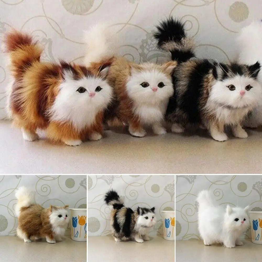 Realistic Mini Plush Cat Cute Faux Fur Kids Doll Toy Kitten Model Gift Ornament - £13.01 GBP