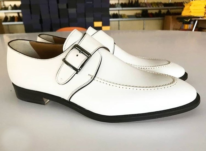 Handmade white monk shoes, Dress Formal Leather Men's Shoes, Leather Sole Shoes