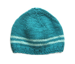 handmade ECO COTTON seamless turquoise men, boys beanie with two stripes - $19.18+