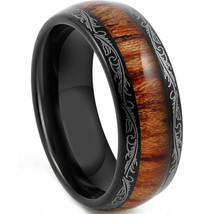 (New With Tag)Black Tungsten Carbide Wedding Band Ring With Wood - Price for one - £48.31 GBP