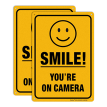 (2 Pack) Smile You&#39;Re on Camera Video Surveillance Sign - 10 X7 Inches .040 Rust - £11.81 GBP