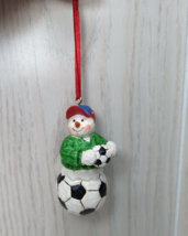 Snowman Soccer ball Christmas Tree Ornament wearing hat sweater - $7.20
