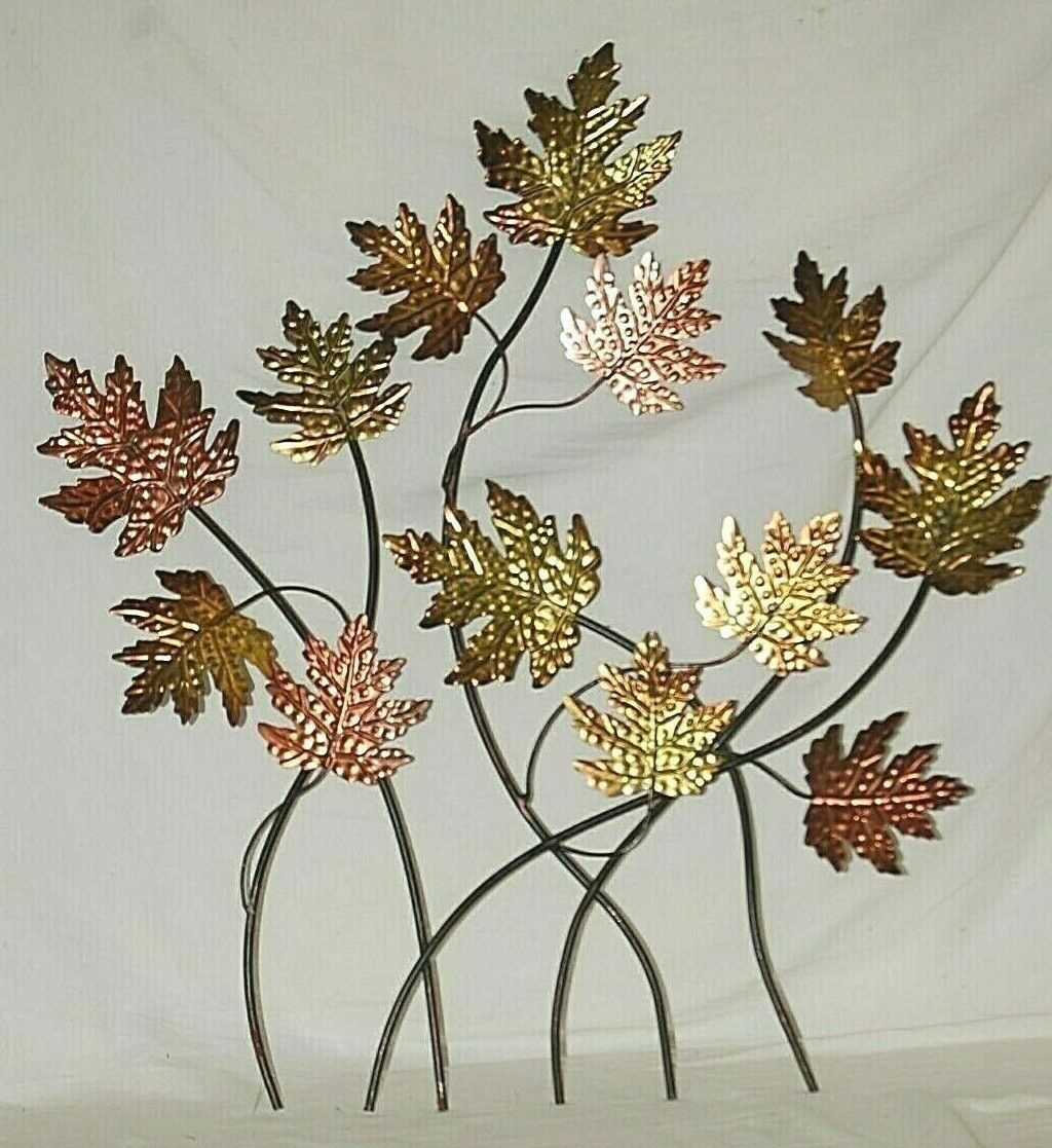 Primary image for Metal Art Wall Hanging Fall Autumn Leaves Copper & Brass Color Leaf Sculpture