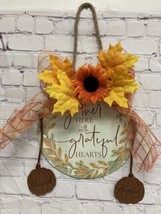 Gather Here Grateful Hearts fall sign Wall Door wood handmade round 10” New - $14.79