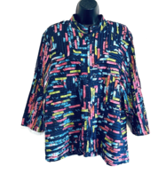 Multiples Womens Jacket Full Zip 3/4 Sleeve Black Mesh Colorful Ribbon S... - £17.58 GBP