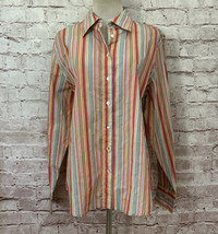St. John’s Bay Shirt Women Large Vintage Button Down Coral Stripe Long Sleeve - £27.02 GBP