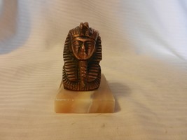 Egyptian Pharoah King Tut  Cast Copper Colored Metal Figurine, Stone Base - £78.18 GBP