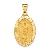 14K Gold Polished &amp; Satin Our Lady Of Guadalupe Medal Pendant Charm 28mm x 16mm - £157.79 GBP