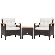 3 Piece Patio Rattan Furniture Set with Removable Cushion-Off White - $219.95