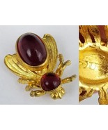 vintage garnet and gold tone pin brooch Bee Fly Insect Jelly Belly Signe... - $45.12 CAD