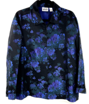 Chico&#39;s Design Top Full Zip Womens Size 3 Black Floral Purple Rayon Line... - $39.59