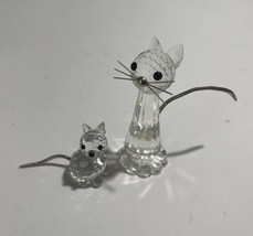 Swarovski Crystal Figurine Lot Of 2 Cat Cat Mini 010011 And Large Cat 010023 - £62.58 GBP