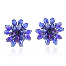Dazzling Purple Chrysanthemum Floral Crystal Clip On Earrings - $17.41