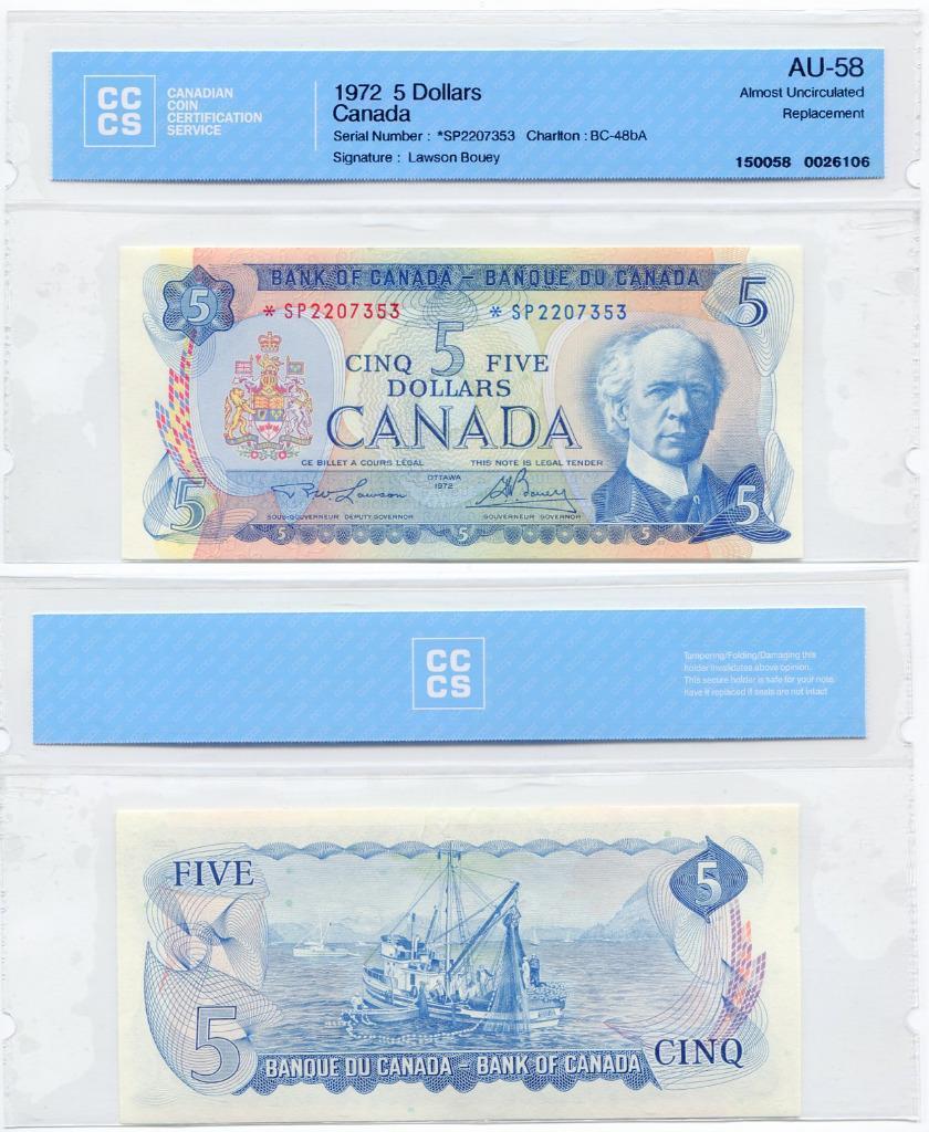 Primary image for 1972 Bank of Canada $5.00 Five Dollar Replacement Note *SP2207353 AU