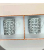 Hermes Mosaique Au 24 Mug Cup Set of 2 Platinum silver porcelain dinnerware - £450.20 GBP