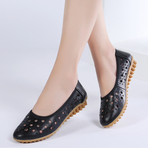 Split Leather Shoes Woman Flats Mother&#39;s Shoes Hollow Light Weight loafers women - £22.73 GBP