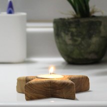 Handmade Star Tea Light Holder, Wooden Candle Holder, Hand Crafted Olive Wood Ca - £19.89 GBP