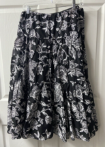 Lauren Ralph Lauren Womens Tiered Flora Skirt XS Black White Lined Cotton - £13.19 GBP