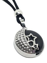 Obsidian Moon Star Necklace Pendant Celestial Protection Gemstone Beaded Corded - £6.78 GBP