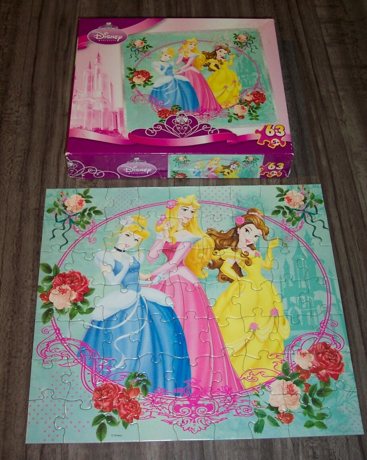 Primary image for Walt Disney Princess CINDERELLA BELLE AURORA JIGSAW PUZZLE 63 Pieces With Box