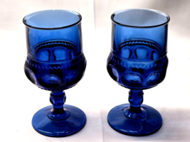 Vintage TIARA Glass CROWN IMPERIAL BLUE 5.75&quot; Water / Wine Goblet - Pair... - $16.62