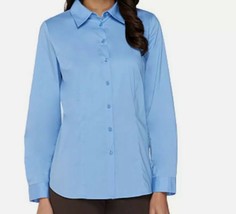 Susan Graver ~ Stretch ~ Long Sleeve ~ Button Up ~ Size 6 ~ Blue Blouse ~ QVC - £17.88 GBP