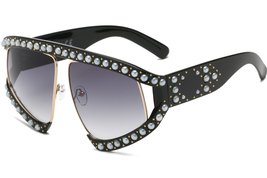 Sunglasses Retro Frame Shield Rhinestone Pearls Large Oversized UV Protection - £23.96 GBP