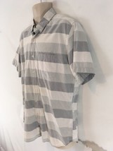 J Crew Oxford Mens L Gray Sailor Stripe Cotton Short Sleeve Shirt - £11.87 GBP
