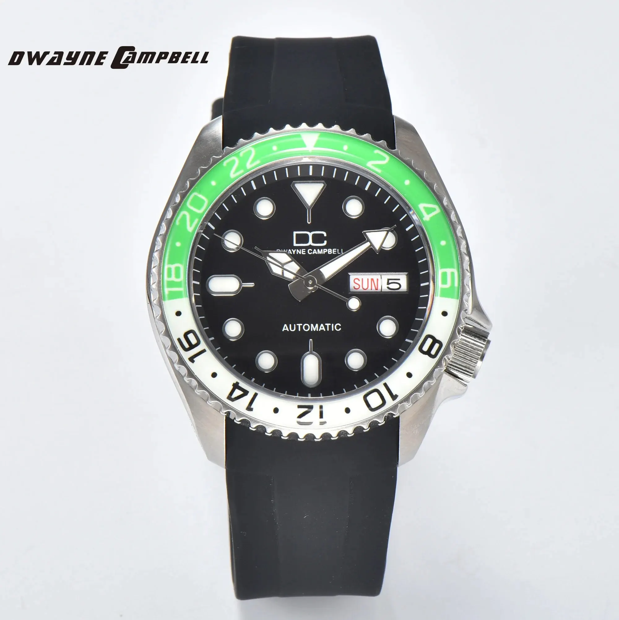 Men&#39;s Automatic Watch Waterproof Rubber Band Luminous Bezel Sapphire Gla... - $375.74