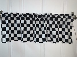 (2) Black &amp; White Check Curtain Panels  Racing Bedroom Window Treatment Curtains - £33.31 GBP