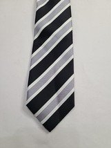 Bergamo New York Neck Tie Black White Gray Striped Woven Classic - £8.57 GBP