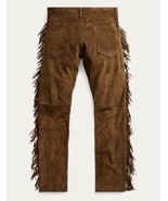Genuine Suede Lambskin Brown Fringes Party Soft Motorcycle Men Pant 100%... - $175.06 CAD+