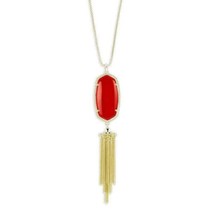 Kendra Scott Rayne Necklace Red Stone Gold Plated Statement Long Pendant  - £30.05 GBP