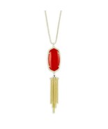 Kendra Scott Rayne Necklace Red Stone Gold Plated Statement Long Pendant  - $54.32 CAD