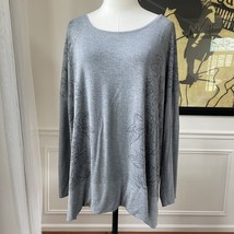 Soma Grey Sketch Floral Long Sleeve Pajama Top XL - $375.67 MXN