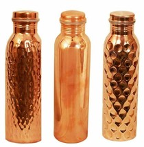 Beautiful Copper Water Drinking Bottle Hammered Plain &amp; Diamond Health Benefits - £40.23 GBP