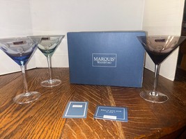 3 Waterford Marquis Polka Dot Colored Martini Glasses W/Stickers IOB - $70.00