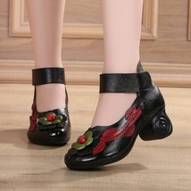 YAERNI  Ethnic Style Women&#39;s Shoes Summer Leather Flowers Round Top Non-slip Ret - £47.71 GBP