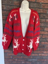 Red Christmas Sweater Small 100% Wool Christmas White Reindeer Snowflake... - £29.46 GBP