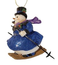 Victorian Snow Man Skiing w/ Pipe Christmas Ornament Glitter Metal Skis ... - £12.54 GBP
