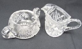 Cut Glass Creamer Open Sugar Set Lead Crystal Cream Pitcher Vintage - $34.58