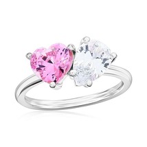 Sterling Silver Heart &amp; Pearshaped CZ Ring -  Pink - £40.24 GBP