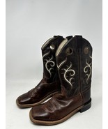 Old West Leather Cowboy Boots Child Youth Broad Square Toe Brown BSY1807... - $744.21 MXN