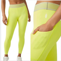 New Womens Free People Movement L Yellow Neon Endurance Leggings Pockets Yoga Ru - $97.02