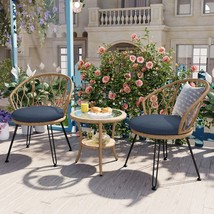 U_STYLE Outdoor Rattan Bistro Set: 2 Chairs &amp; Glass Table for Patio - $3,932.84 MXN