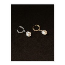 18K Gold Gold Foil Pearl Huggie Hoops Earrings stylish, bold, dangle, classy - £33.61 GBP