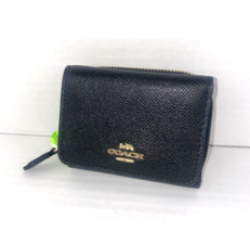 Coach Crossgrain Black Leather Wallet Trifold Small Compact Clutch F3796... - $79.19