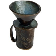 pottery coffee pour over set Artist Signed Handmade Studio Art - £61.85 GBP