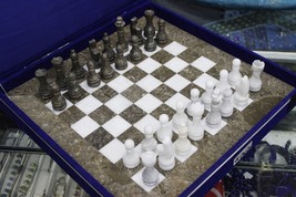 Handmade White &amp; Gray Marble Chess Board Classic Strategy Game Set, Marble Chess - £183.85 GBP